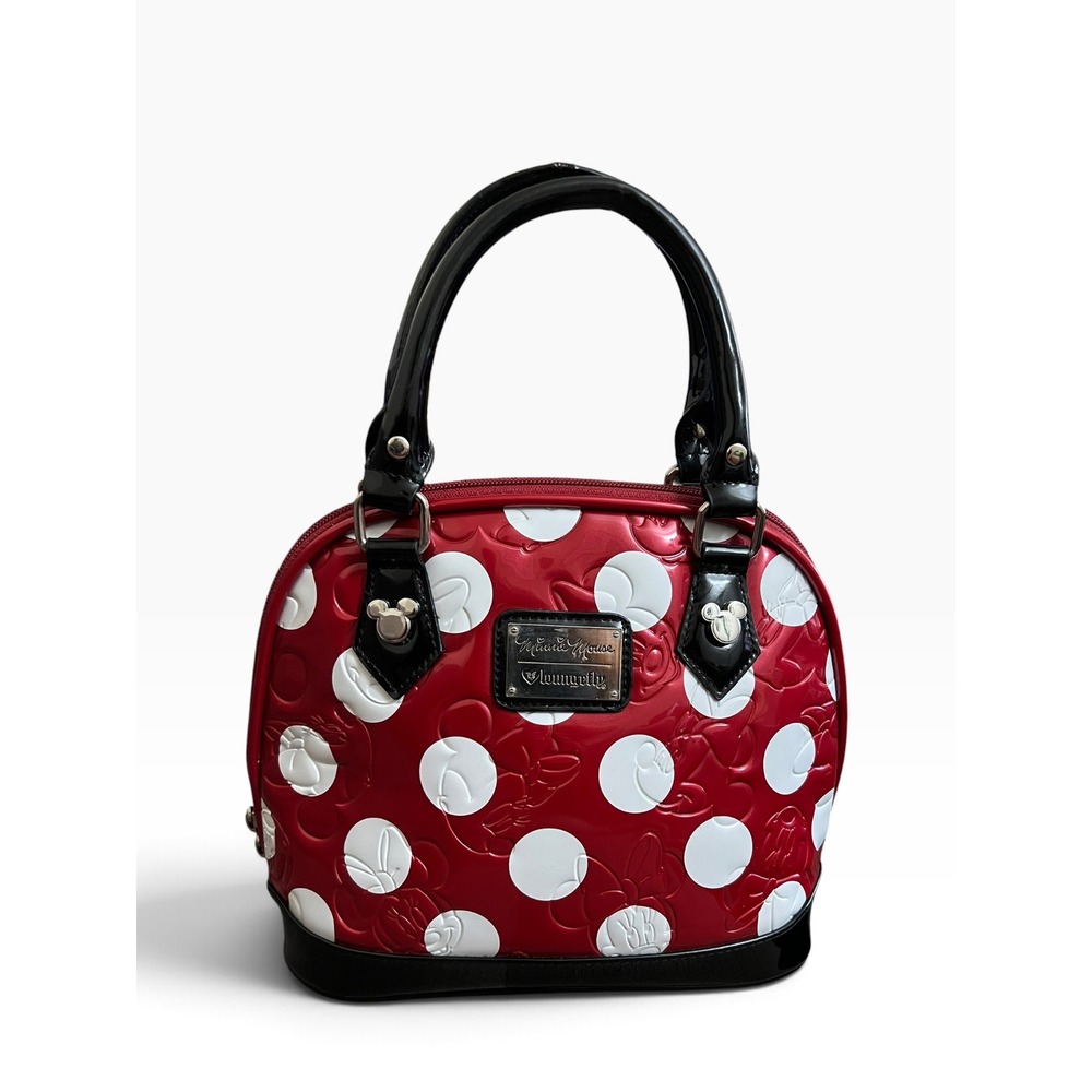 VINTAGE Loungefly Disney Minnie Mouse Red Patent Embossed Dome Satchel Bag